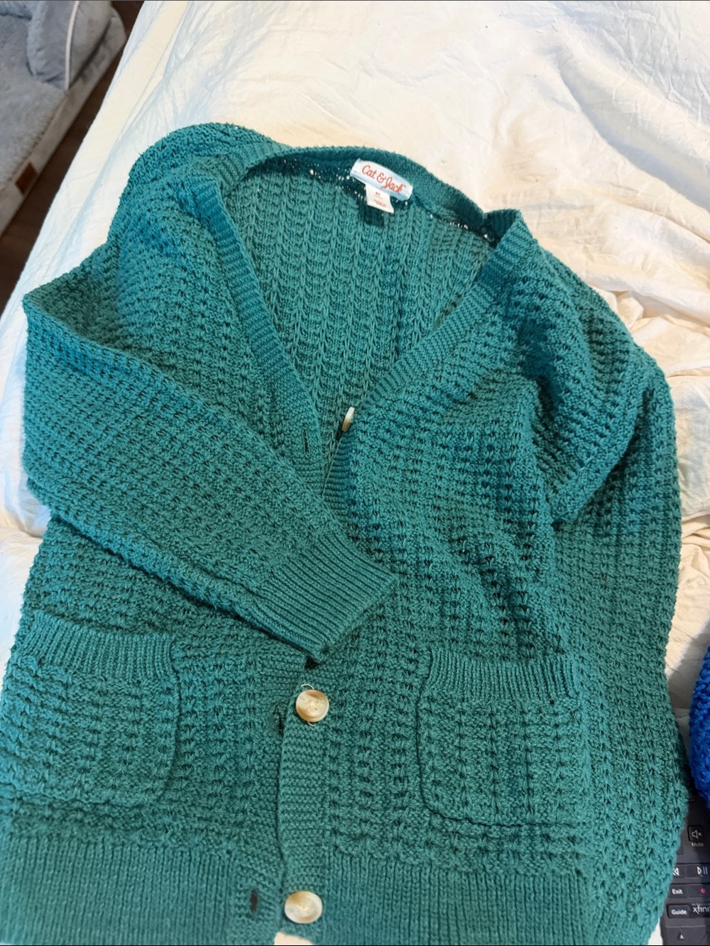 Cat & Jack Mediterranean green Waffle-Knit Cardigan with Pockets